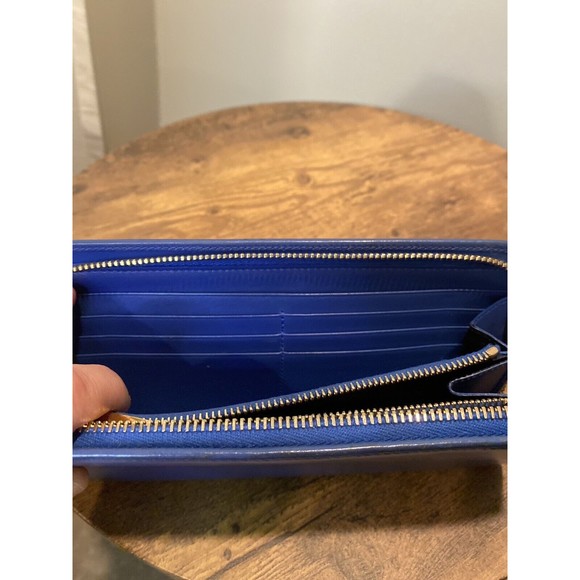 Saint Laurent Rive Gauche Leather Zip Around Wallet Blue - Picture 10 of 16